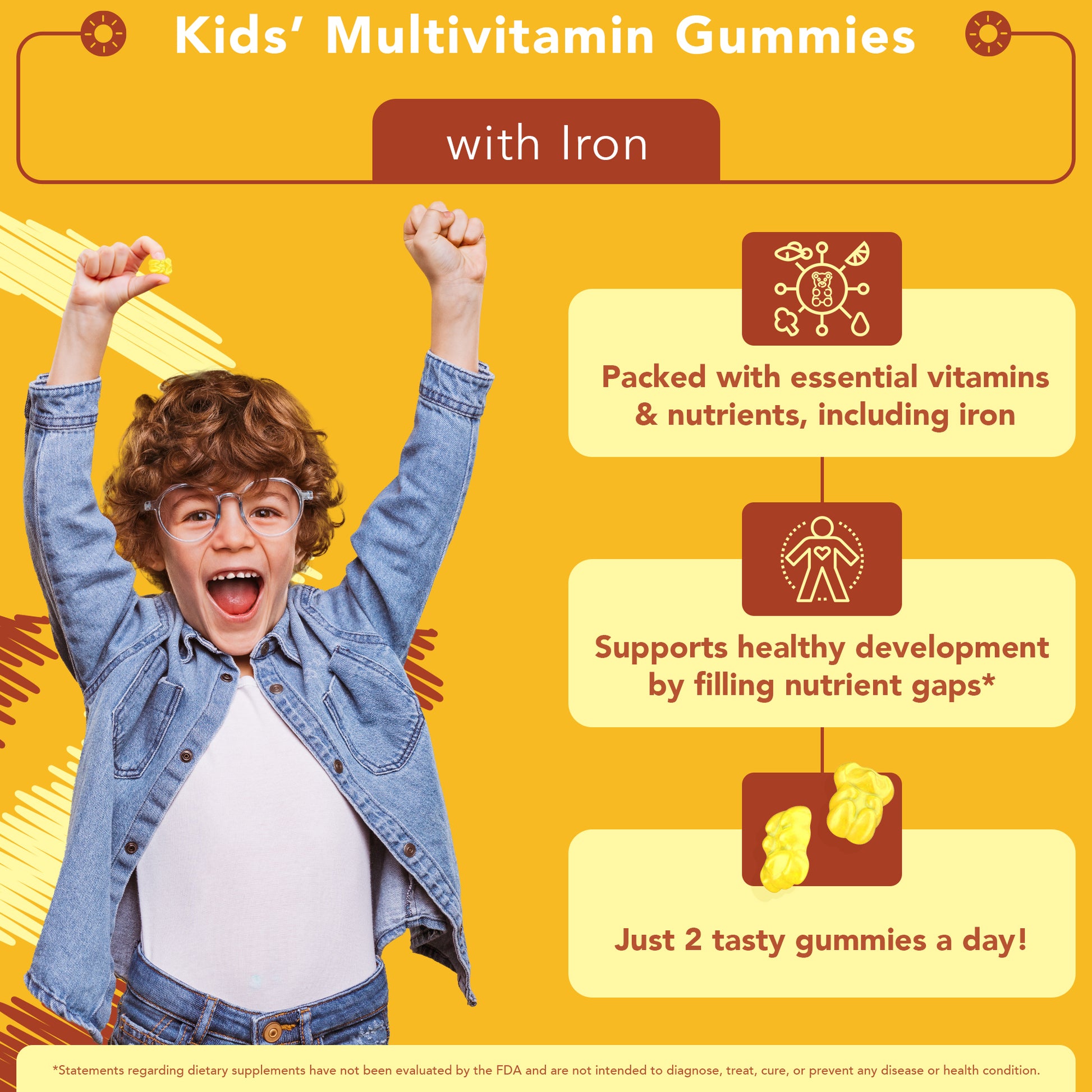 GOJOY Kids Multivitamin Gummies with Iron - Sugar Free - For Toddlers & Children 3 & Up