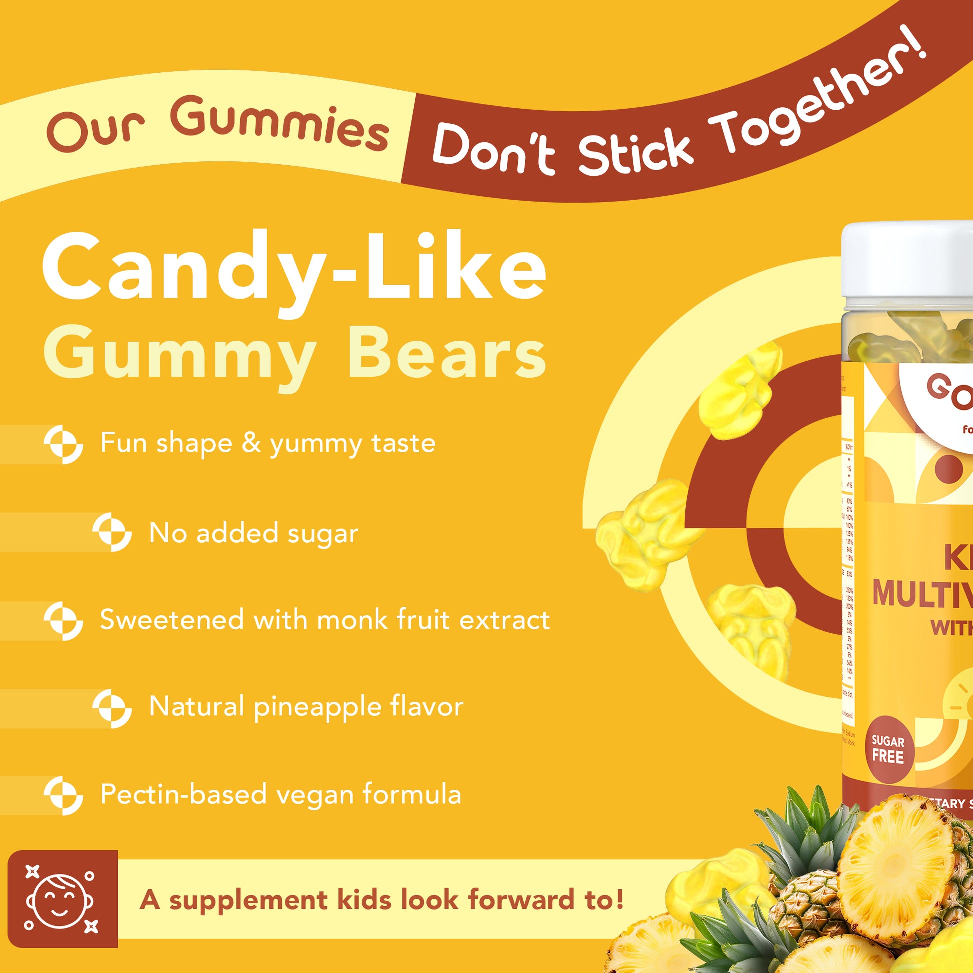 GOJOY Kids Multivitamin Gummies with Iron - Sugar Free - For Toddlers & Children 3 & Up