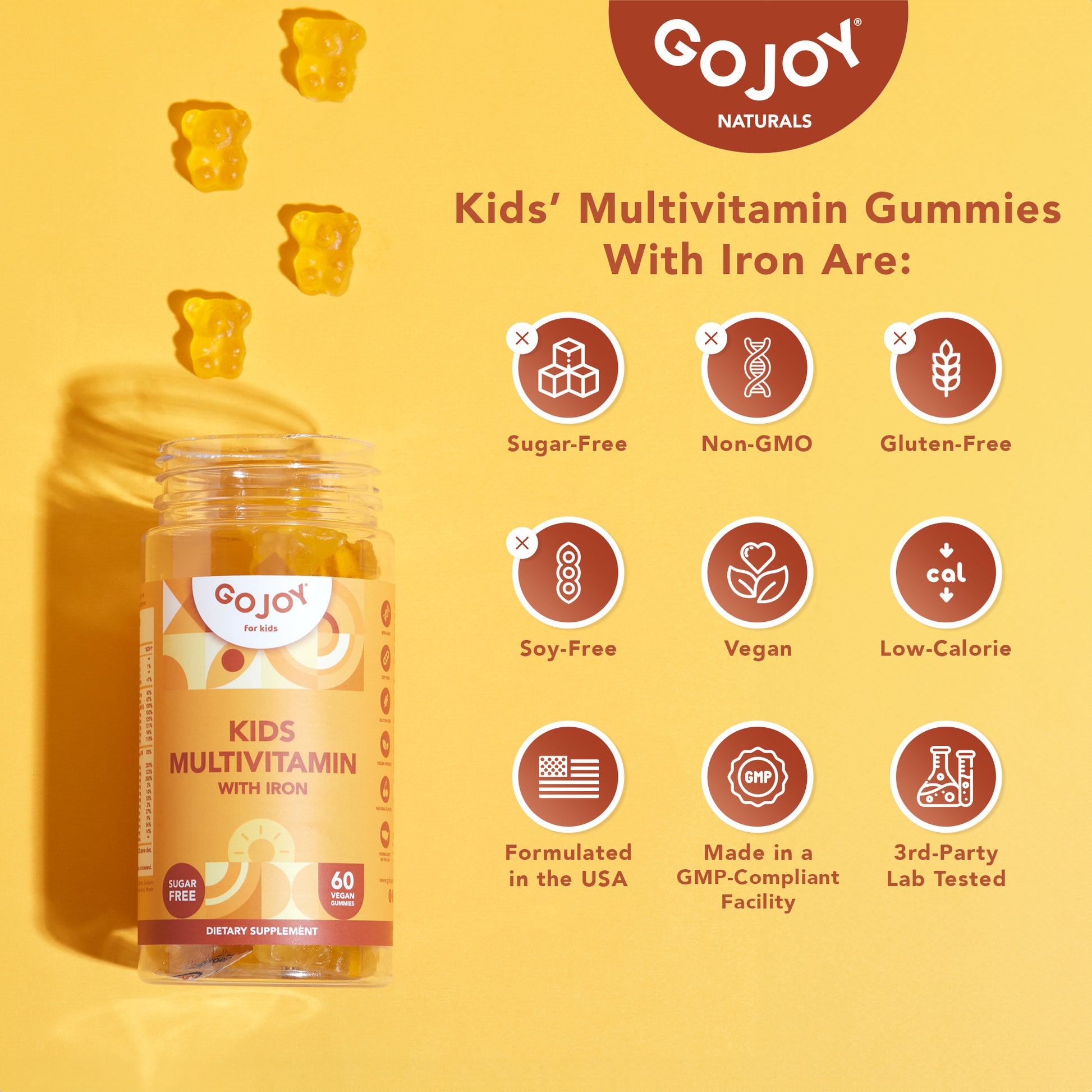 GOJOY Kids Multivitamin Gummies with Iron - Sugar Free - For Toddlers & Children 3 & Up