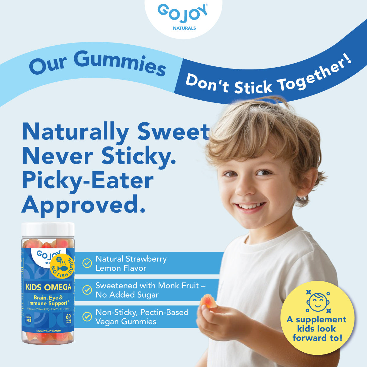 GOJOY Brain & Eye Omega Gummies – Sugar-Free, Vegan DHA for Kids’ Focus, Vision & Immunity