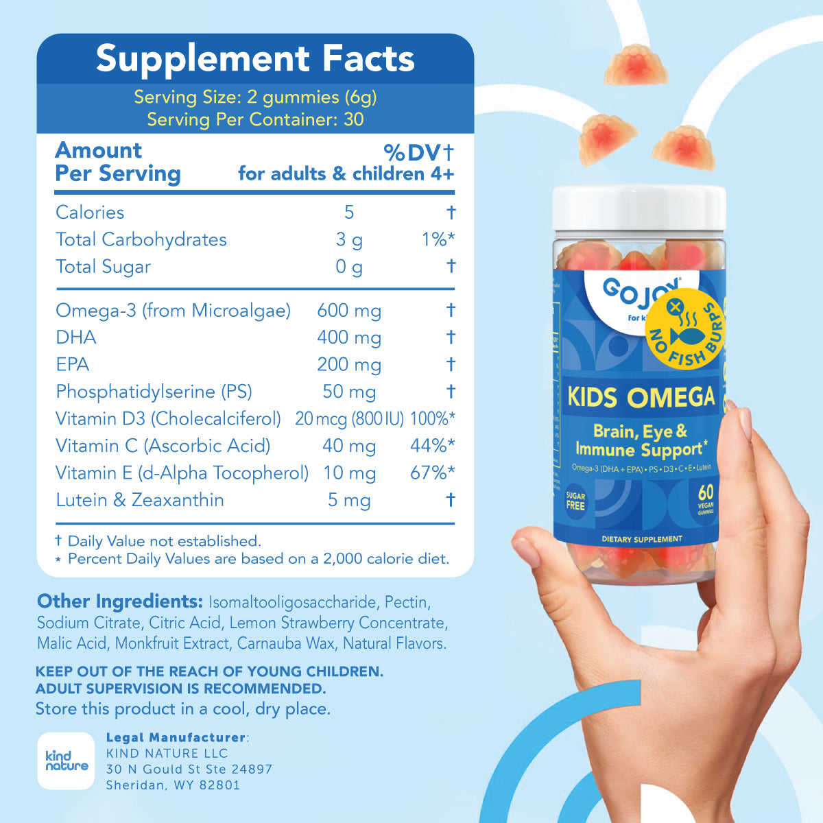 GOJOY Brain & Eye Omega Gummies – Sugar-Free, Vegan DHA for Kids’ Focus, Vision & Immunity