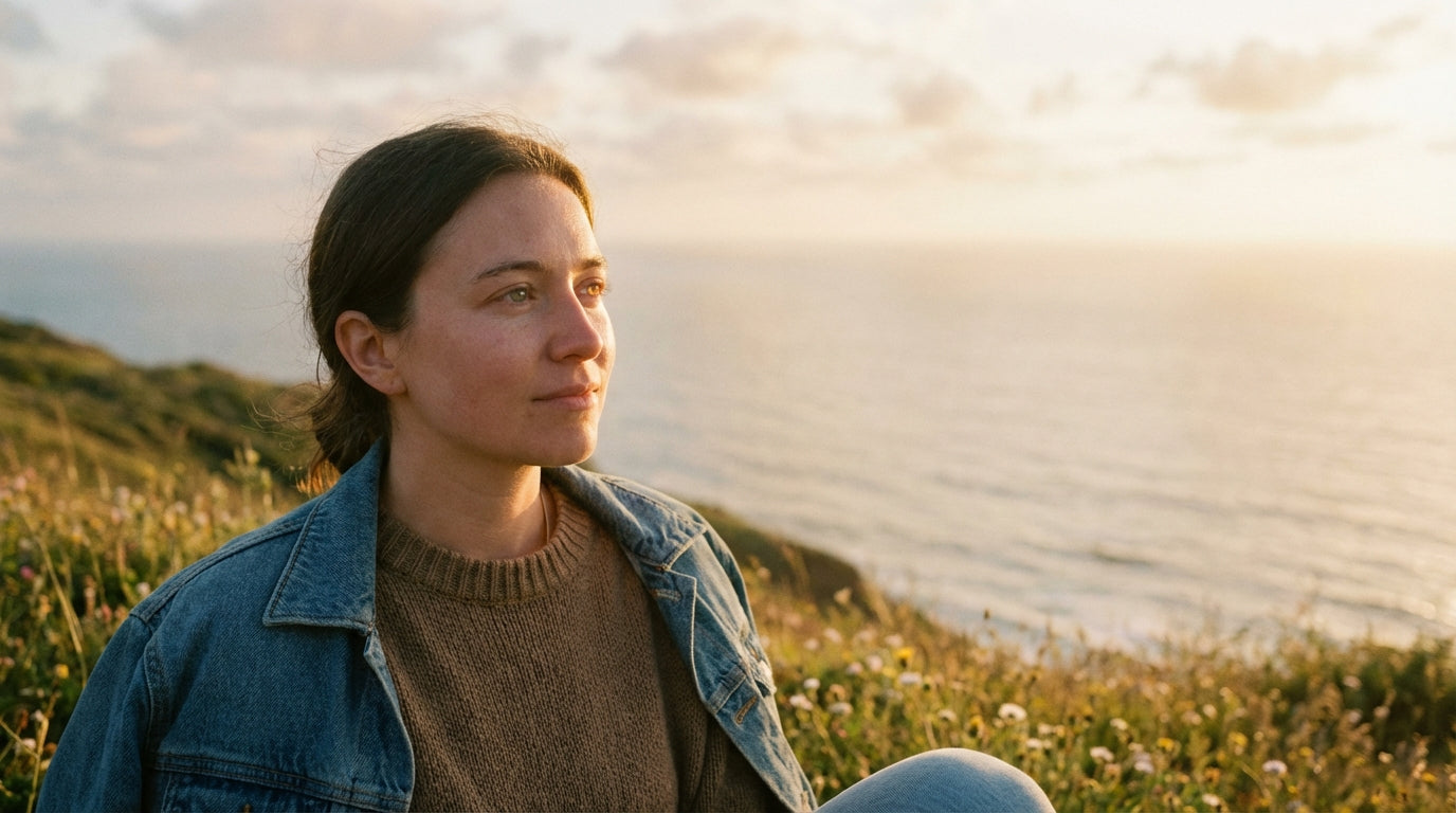 Person enjoying sunset view demonstrating healthy vision