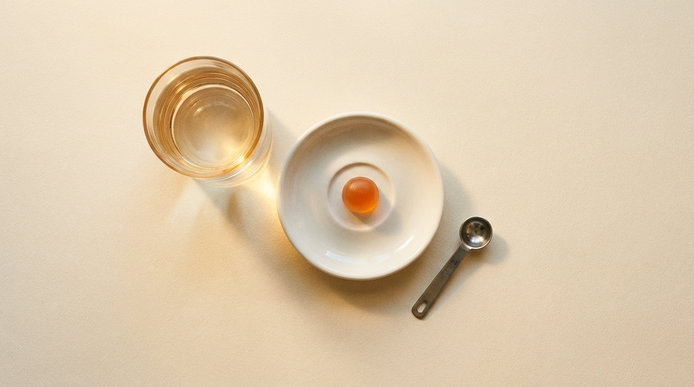 CoQ10 dosage guide - supplement with water and measuring setup