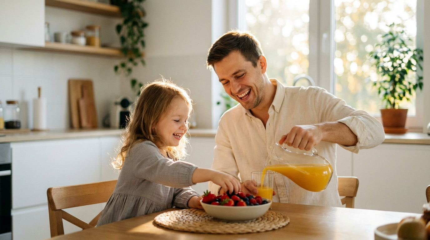 Father and daughter sharing a healthy breakfast for heart-healthy family lifestyle