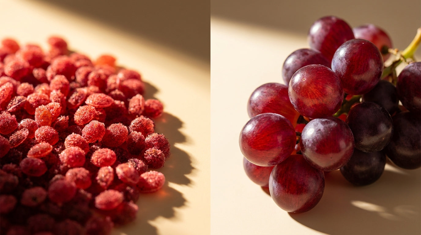 Astaxanthin vs Resveratrol comparison - coral algae and purple grapes antioxidants