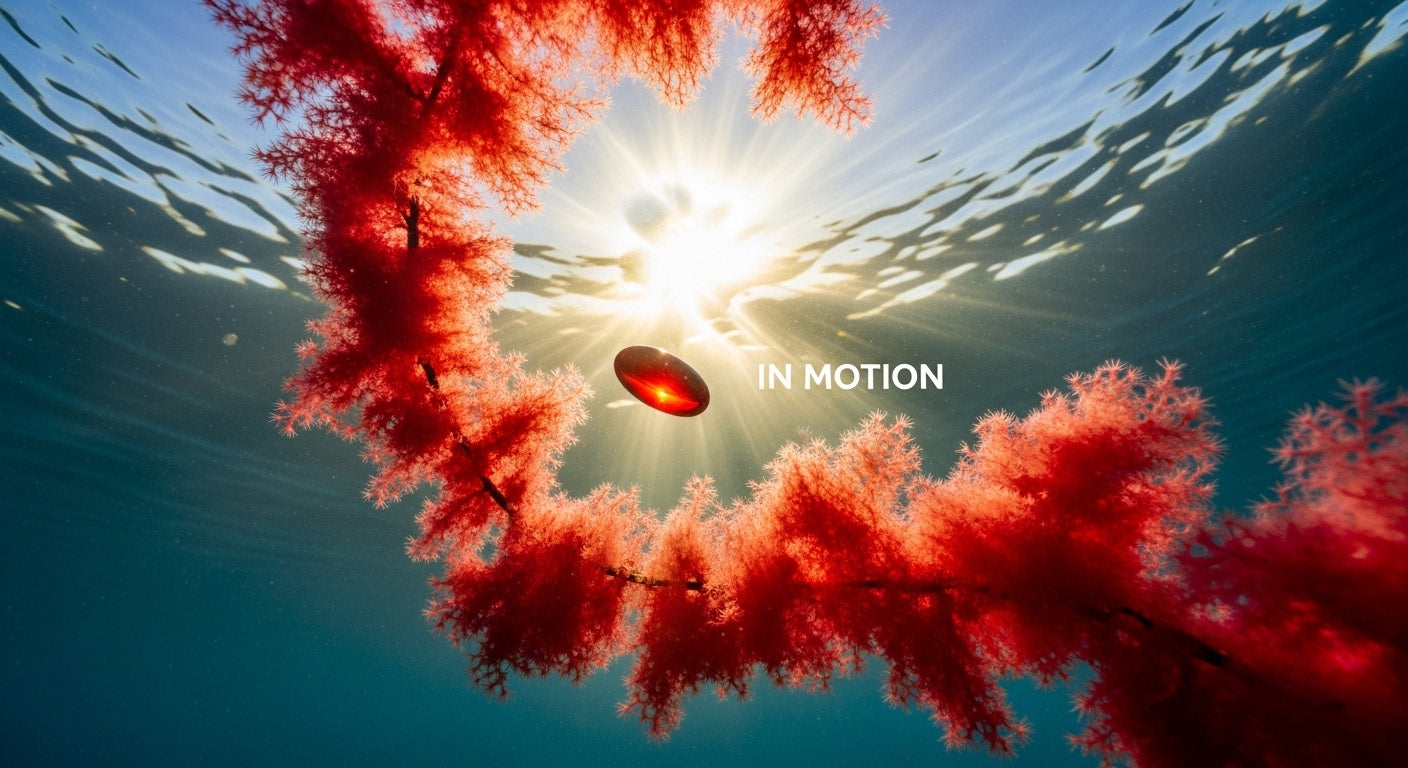 GOJOY Astaxanthin Review Hero - Underwater astaxanthin microalgae in motion