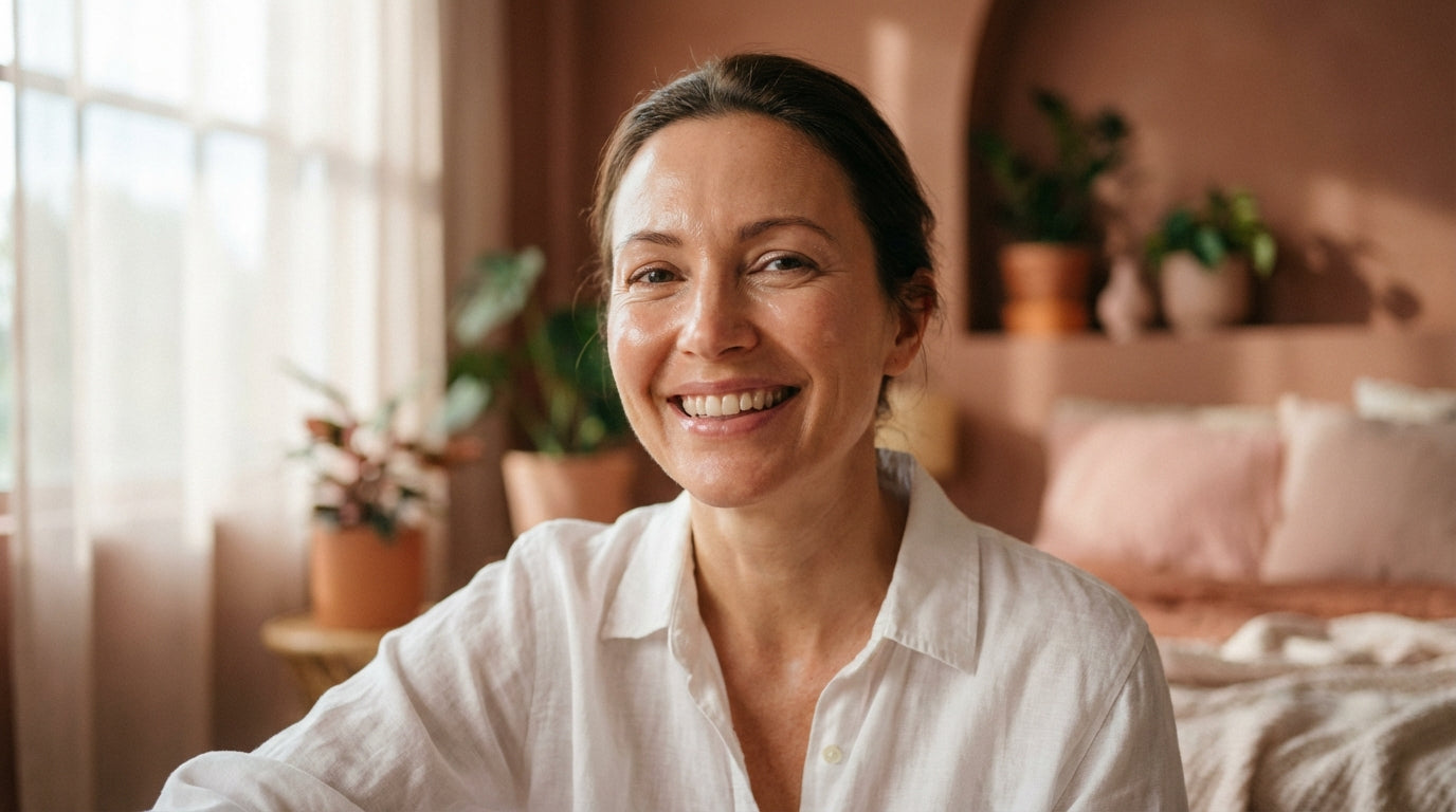Woman with radiant glowing skin representing cellular health and antioxidant protection