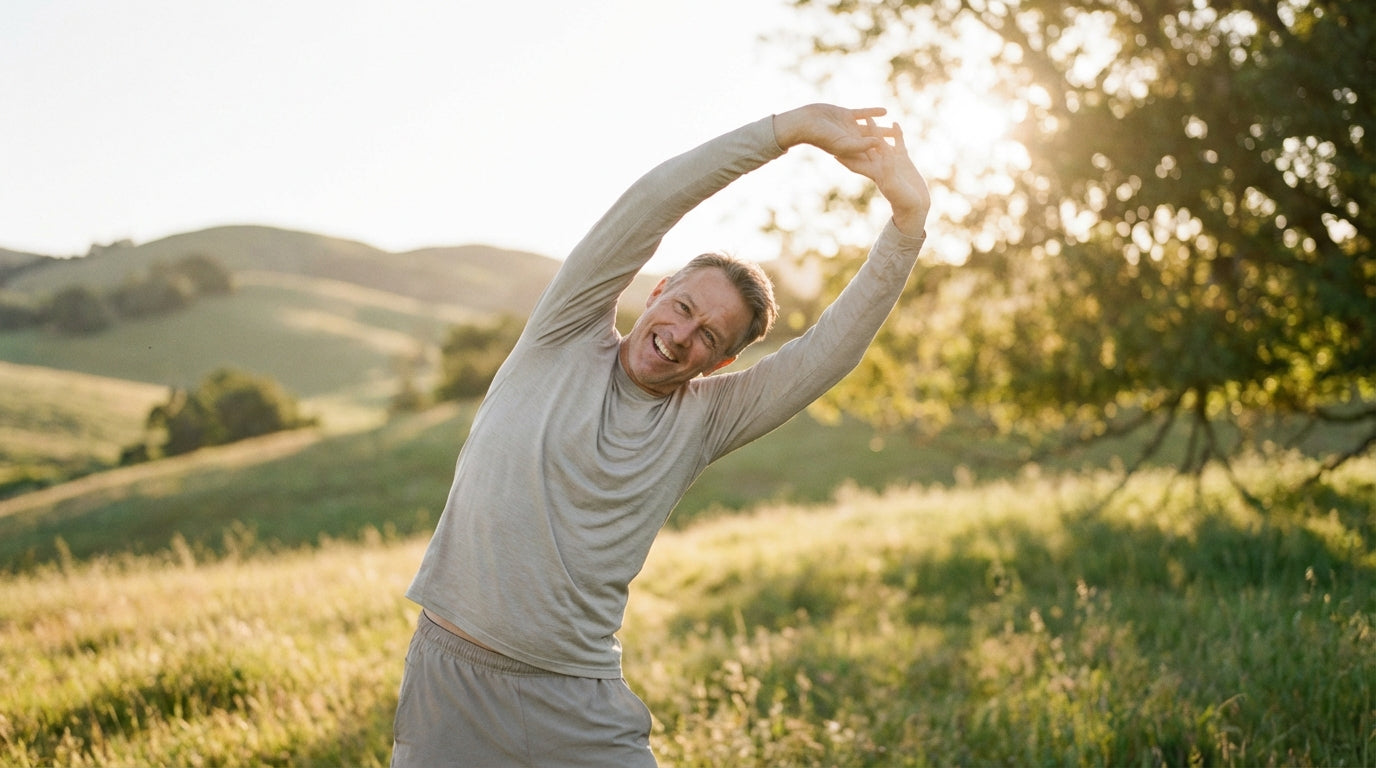 Active person exercising in warm natural sunlight, healthy lifestyle
