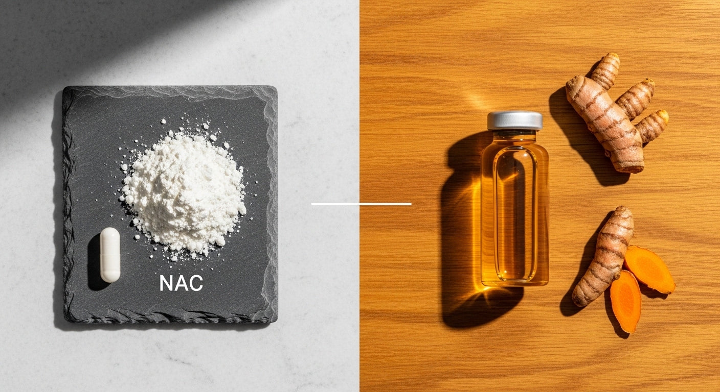 NAC vs Glutathione comparison - editorial flat lay