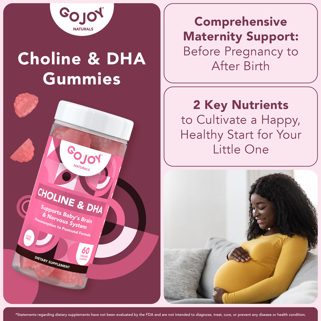 GOJOY Prenatal DHA & Choline Gummies - Preconception to Postnatal Gummy Vitamin Supplement for Pregnant Women