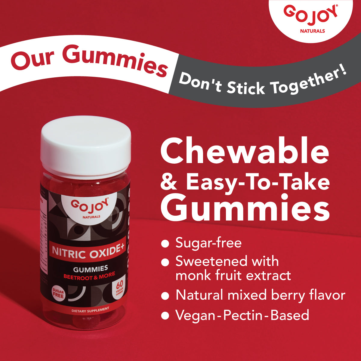 GOJOY Vegan Sugar-Free Nitric Oxide Gummies with Beet Root, L-Citrulline, Hawthorn Berry, Pine Bark - Supports Healthy Blood Circulation