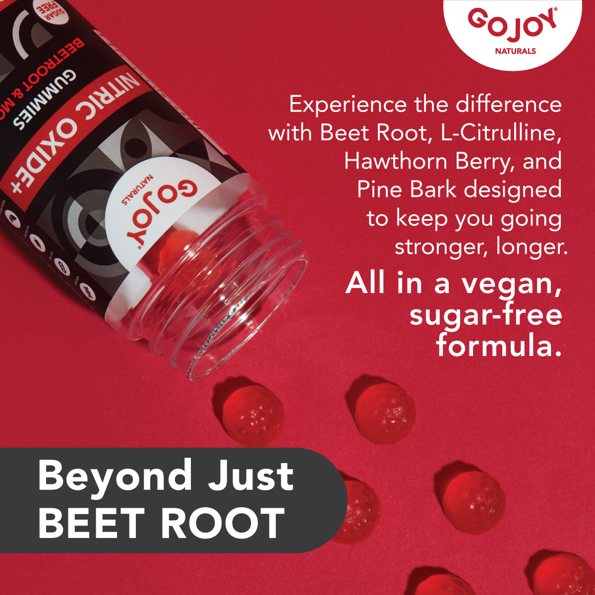GOJOY Vegan Sugar-Free Nitric Oxide Gummies with Beet Root, L-Citrulline, Hawthorn Berry, Pine Bark - Supports Healthy Blood Circulation