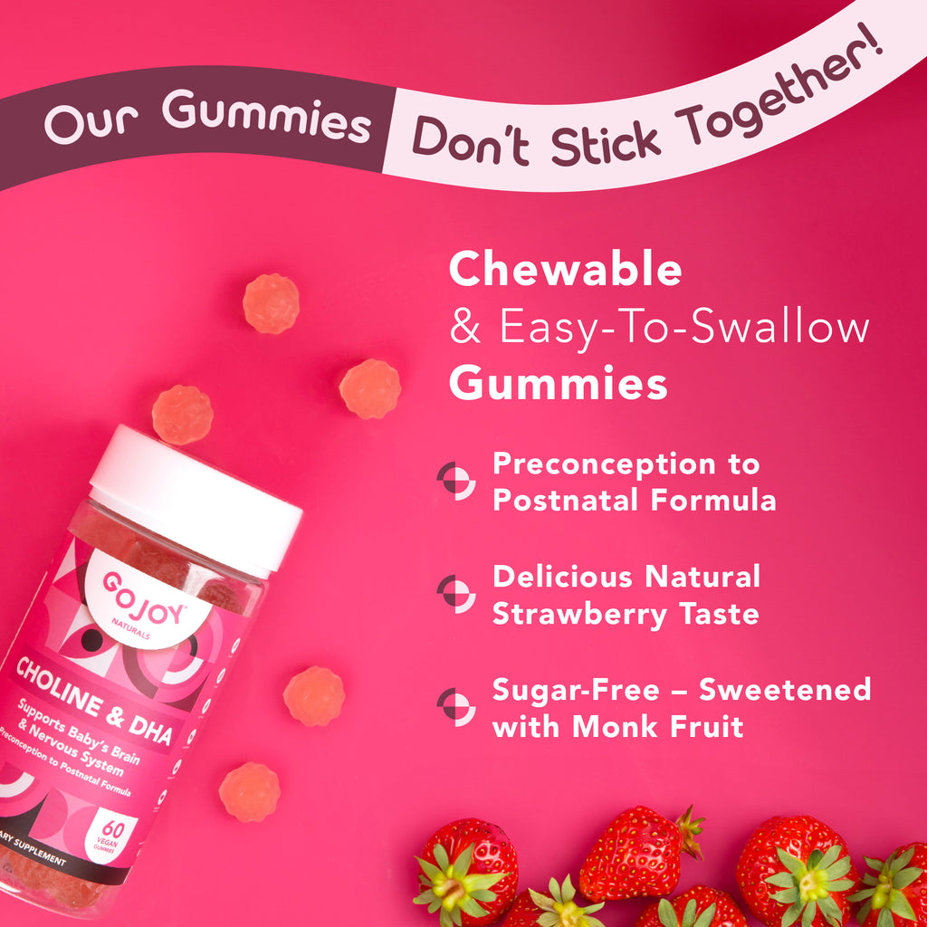 GOJOY Prenatal DHA & Choline Gummies - Preconception to Postnatal Gummy Vitamin Supplement for Pregnant Women