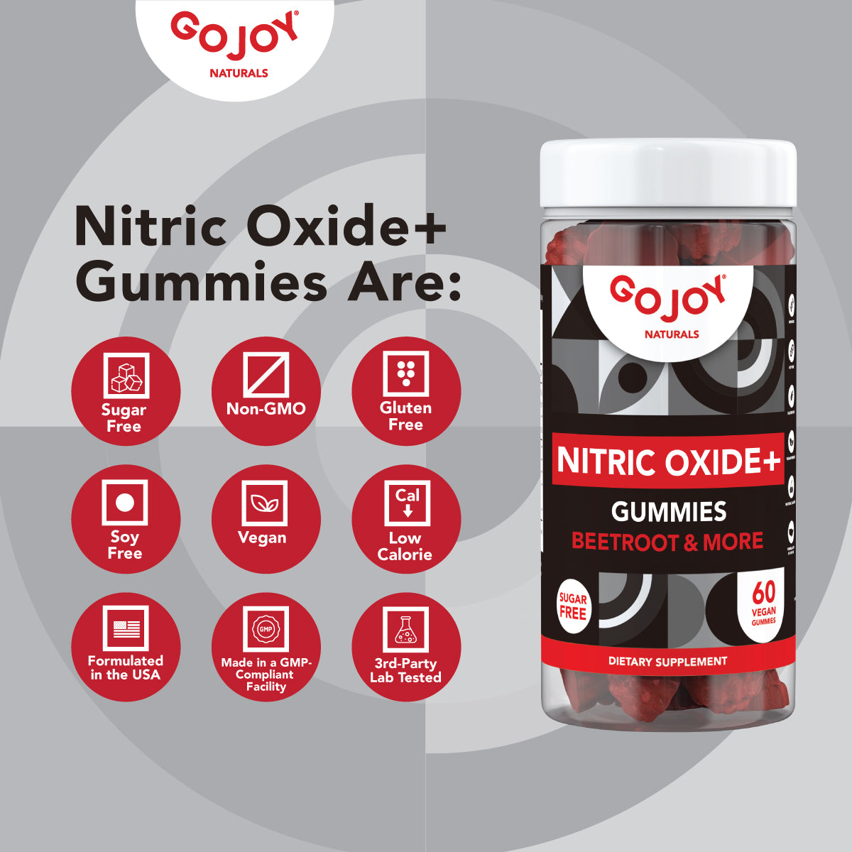 GOJOY Vegan Sugar-Free Nitric Oxide Gummies with Beet Root, L-Citrulline, Hawthorn Berry, Pine Bark - Supports Healthy Blood Circulation