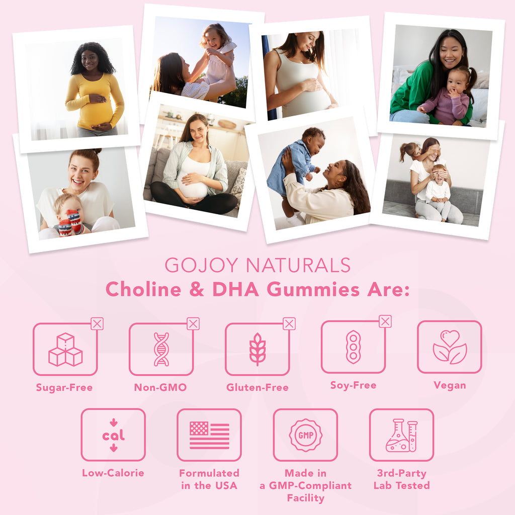 GOJOY Prenatal DHA & Choline Gummies - Preconception to Postnatal Gummy Vitamin Supplement for Pregnant Women