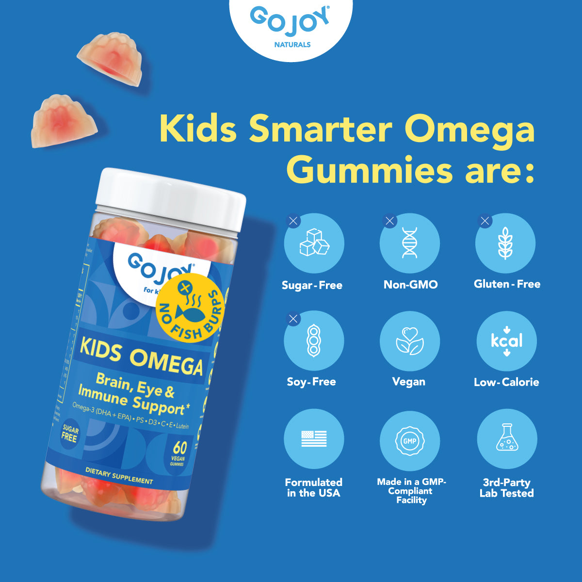 GOJOY Brain & Eye Omega Gummies – Sugar-Free, Vegan DHA for Kids’ Focus, Vision & Immunity
