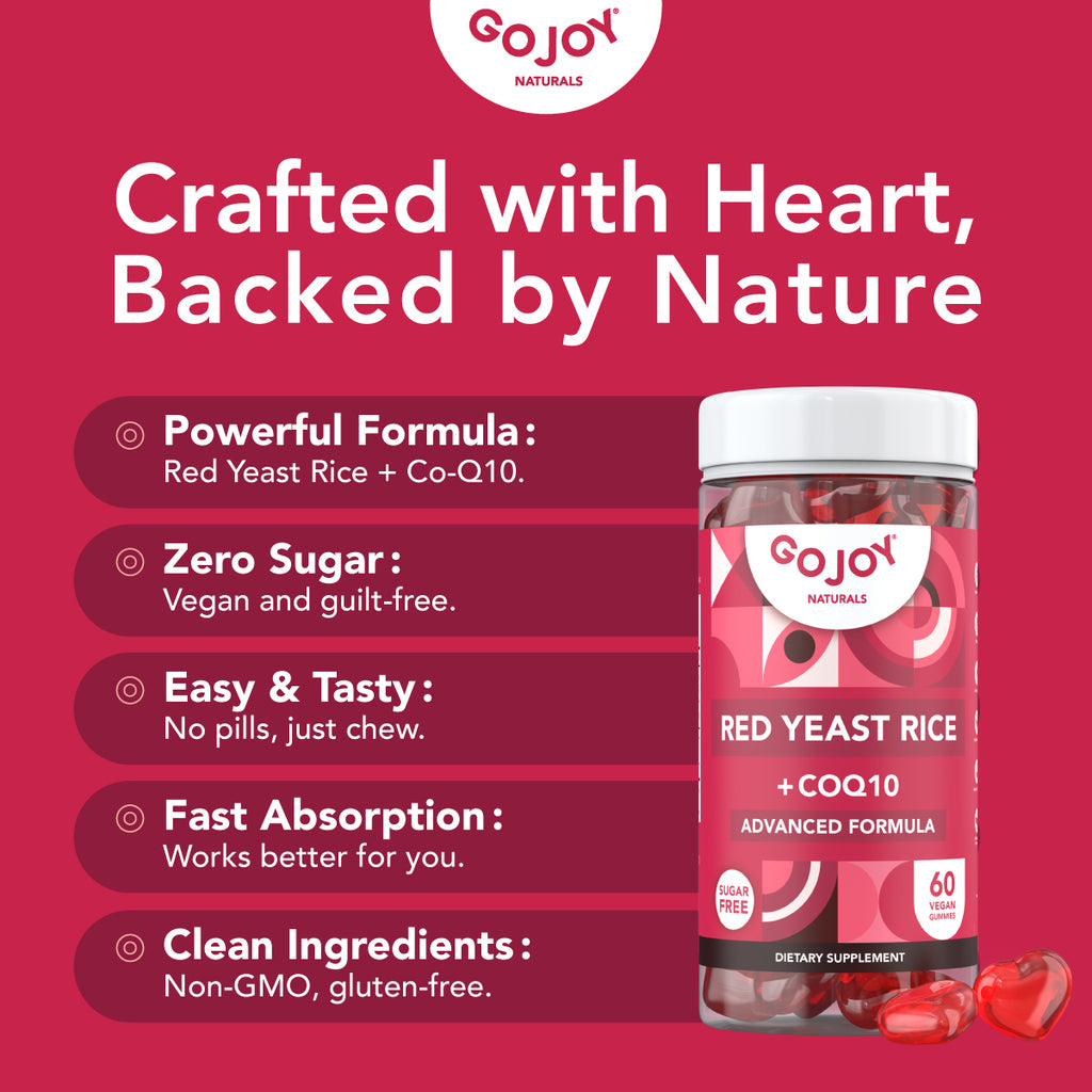 GOJOY Red Yeast Rice + CoQ10 Gummies - Advanced Formula for Heart & Wellness Support - Citrinin-Free, Sugar-Free, Vegan-Friendly