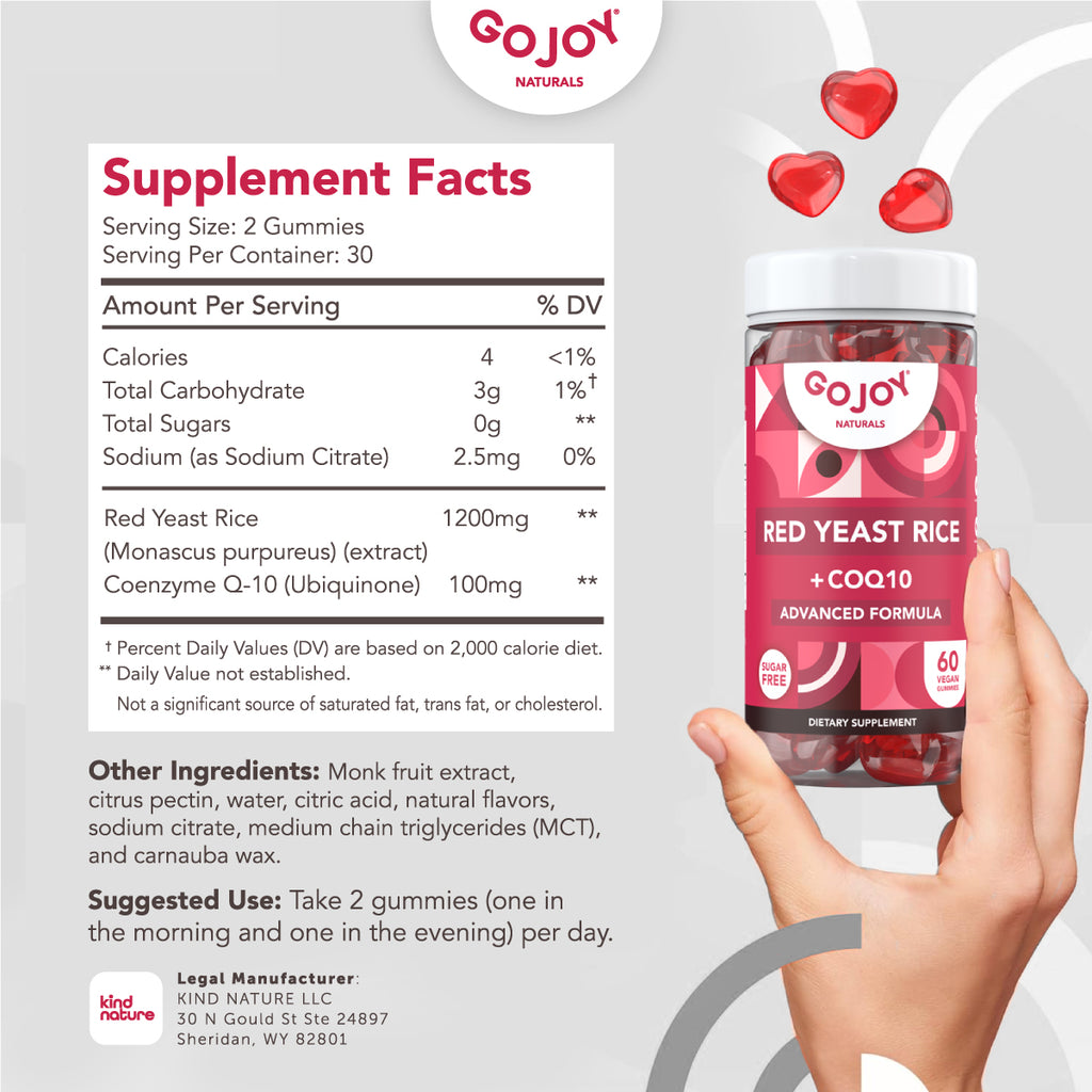 GOJOY Red Yeast Rice + CoQ10 Gummies - Advanced Formula for Heart & Wellness Support - Citrinin-Free, Sugar-Free, Vegan-Friendly